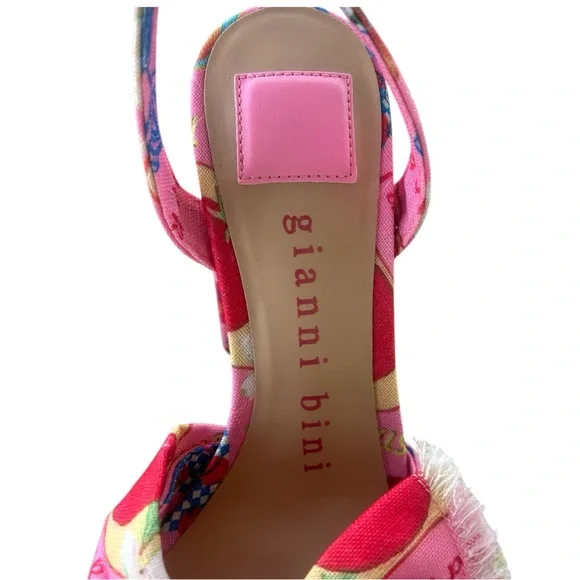 GIANNI BINI Pink Tobias Linen Mismatched Buckle Platform Sandals Heels 7.5 NEW - Picture 9 of 11